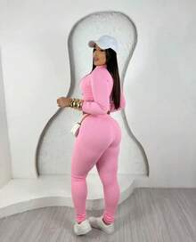 Simple Casual Party Zipper Knot Seersucker Set - Baby Pink - View 2