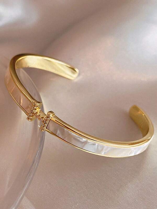 Bracelet jonc en acier inoxydable plaqué or avec zircone cubique, léger, luxueux et haut de gamme, bijou délicat et à la mode.