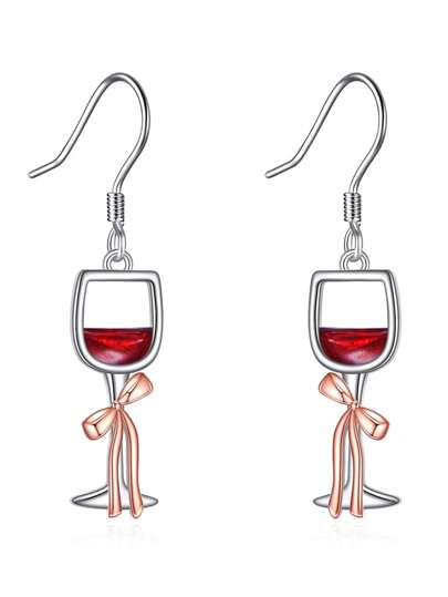 1 Pair Elegant S925 Sterling Silver Stemware Dangle Earrings, Suitable For Women Everyday Wear, Romantic Gift For Girlfriend, Bestie, Birthday, Wedding Anniversary