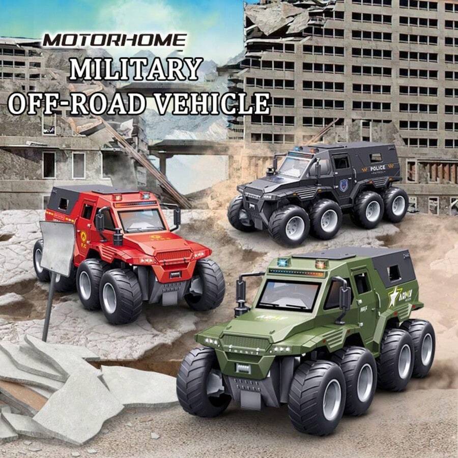 1件儿童军事越野车玩具车模型儿童开门声光惯性仿真模型