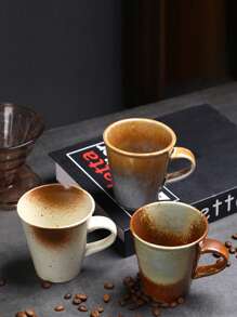 1pc 220ml Creative Crackle Ceramic Cup, Home Breakfast Milk Cup, Latte Art Coffee Cup, Office Guest Cup, Afternoon Tea Cup, Soda Cup, Crackle Handled Mug, Simple Retro Ceramic Household Office Water Cup, Thick Clay Espresso Cup