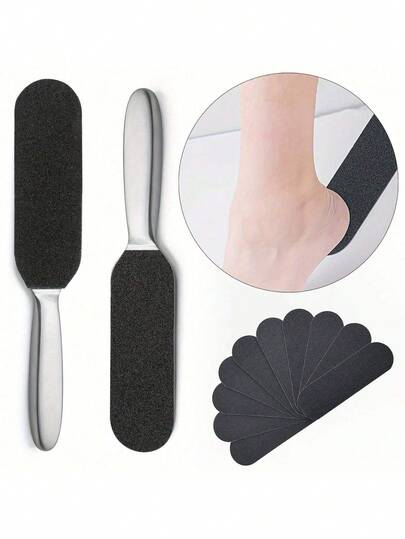 1 件装去茧足锉，含 10 个替换垫，专业不锈钢足部护理工具，用于去除死皮和硬茧，电动足部磨光器附件和手动足部刮刀，可在几秒钟内使双脚光滑，适合居家修脚、沙龙和旅行使用，非常适合糖尿病患者、运动员和老年人足部护理，是母亲节和情人节自我护理套装的绝佳礼物
