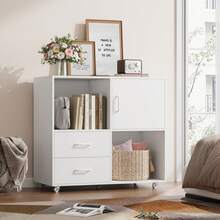 Mobile File Cabinet With Shelves And 2 Drawers, Under Desk Cabinet For A4, Letter-Size Files - White - View 4