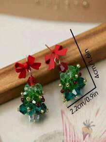 1 par de pendientes con forma de árbol de Navidad con lazo rojo dulce y lindo, apropiados para cualquier ocasión para mujeres