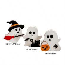 3/4 pièces Décorations d'Halloween mignonnes pour l'intérieur - Décoration d'Halloween/Décoration de fantôme, Panneaux fantômes en bois d'Halloween pour table, bureau, étagère à étages, cheminée - Décorations fantômes d'Halloween effrayantes
