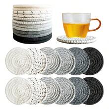 12pcs/Set Gray Series Round (4.33inch) Coaster Set, Minimalist Handwoven Thick Heat-Resistant Drink Coasters, Suitable For Most Cups, Suitable For Home, Dining Table Decor, Applicable To Bar, Cafe, Restaurant