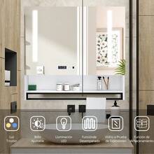 LED Bathroom Mirror 80x80x11cm – With Defogging Function, 3 Light Colors, Digital Clock & Smart Touch Buttons, Integrated Towel Rack, Modern Wall Mounted Mirror, Towel Rack Integrated In Bathroom Mirror, Smart Touch Buttons For Mirror, LED Vanity Mirror For Bathroom & Bedroom, - 1 - View 4