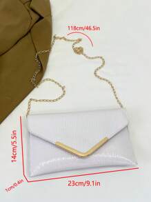 Solid Color Textured Metal Edged Shoulder Bag, Flap Chain Envelope Bag, Crossbody Bag, Wallet, Phone Pouch, Suitable For Dates/Formal Events, Shopping, Wallet, Shopping, Young Women, College Students, Newlyweds, Office Ladies. Ideal For Office, University, Work, Business, Commuting, Outdoor Activities, Travel And Outings - White - View 10