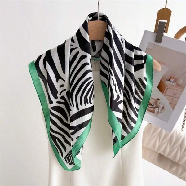 1pc New Fashion Zebra Print Square Scarf, Soft & Smooth Texture, Versatile Rapper Headband/Neckerchief, Casual Style For Women, Spring/Summer/Autumn