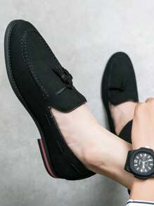 Men's Leather Shoes, British Style Suede Leather Shoes, Fringe Loafer Shoes, Casual Business Work Moccasin Old Money Chic Autumn