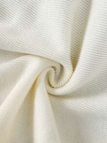 1pc Fashion Collared Black Trim Long Sleeve Knitted Dress, White Ruffled Sweater Dress' - Beige - View 7