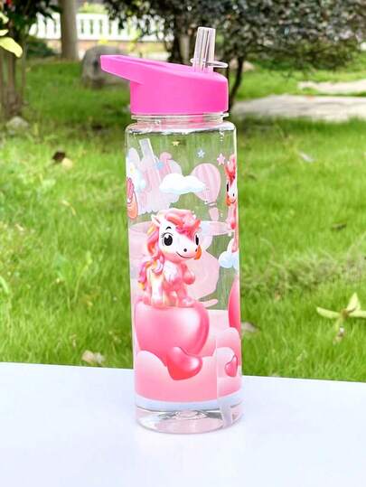 1pc800ml儿童可爱卡通吸管杯便携学校户外运动水壶便携吸管杯学生返校用