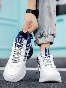 L.S.W.P 男士时尚街头风格运动鞋，舒适防滑休闲系带运动鞋，适合户外活动，高帮鞋，缓冲减震增高鞋 - 白藍 - 查看 11