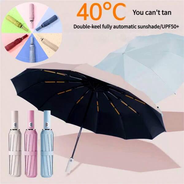 1pc Automatic Open/Close Windproof Umbrella - Compact Folding Design, Lightweight And Portable - Unisex Navy Blue Business/Travel/Daily Use Umbrella, Durable For Outdoor
