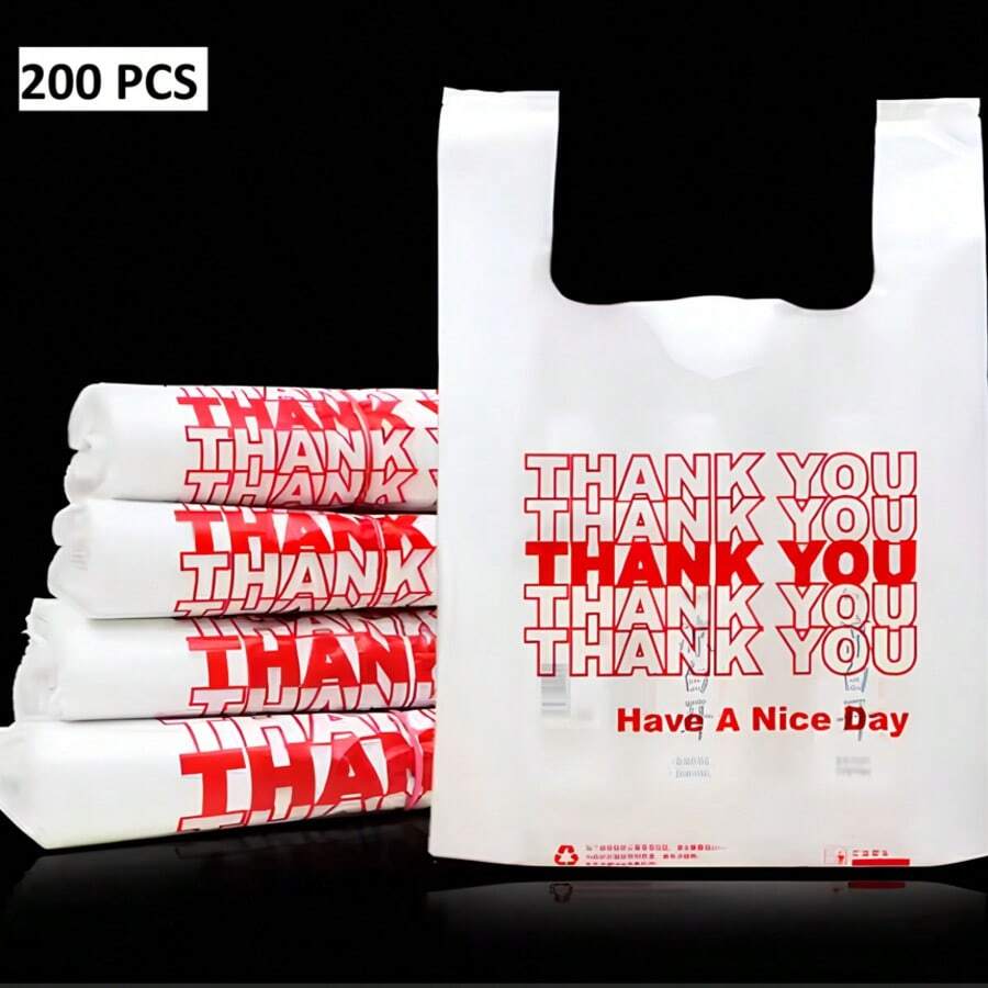 Thank You Bags, 200 Pcs, White Plastic, 11.5X6.5x22, Retail Shopping & Merchandising Bags - trắng - Xem 1