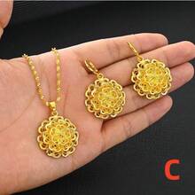 1 套金色镂空珠宝套装，优雅耳环和项链 2 件简约套装，非洲阿拉伯欧洲珠宝礼物，适合节日、婚礼、订婚 - 金黃色 - 查看 12