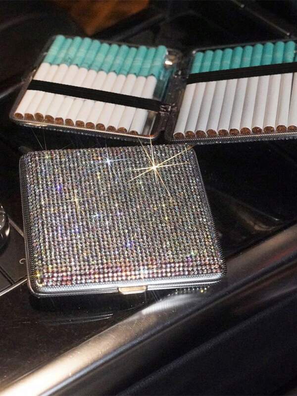 1 pièce Boîte à cigarettes avec diamants, boîte à cigarettes et boîte de rangement pour filtres à cigarettes, peut contenir des cigarettes, fournitures scolaires, un choix de cadeau parfait, accessoires pour fumeurs