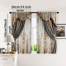 两片装优雅灰色花卉薄纱窗帘 - 复古高端设计，金色点缀，杆袋式设计，时尚百搭，可个性化装饰圣诞家居房间，经久耐用，100% 涤纶薄纱面料，适用于卧室、客厅，可过滤光线，保护隐私，调节光线，装饰空间，季节性百搭，适合圣诞装饰、秋季装饰 - 彩色 - 查看 4