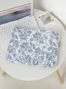 Marineblauer Blumen-Quiltfutter Laptop-Schutzhülle, stoßabsorbierendes Innenfach für 10/11", 13/14", 15/15,6" Laptops, koreanischer Stil