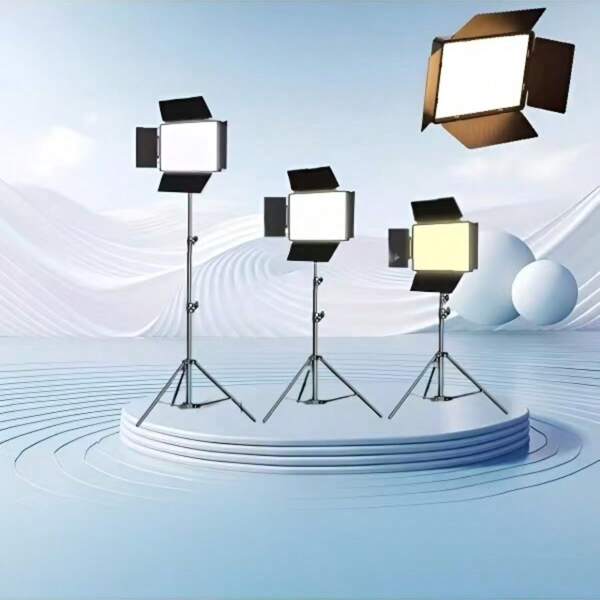 Kit de iluminación de fotografía LED en 3 tamaños, incluye trípode Adjustable, panel de luz LED cuadrado de 10 pulgadas e iluminación regulable de 3 colores, adecuado para grabación de video y estudio fotográfico, apto para fotografía, grabación en vivo, transmisión en directo, reuniones con zoom, vlogging, con luz de teléfono autofoto