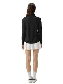 HOPLYNN 女式 1/4 拉链连体衬衫套头长袖健身徒步运动衫 - 黑色 - 查看 2