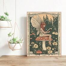 1 tấm tranh tường nghệ thuật dân gian cổ điển không khung hình tiên đọc sách trên nấm, áp phích tải xuống kỹ thuật số Cottagecore Fantasy để trang trí phòng/phòng ngủ/ký túc xá, quà tặng trở lại trường & áp phích vui nhộn để trang trí tường thẩm mỹ (bản in cho tường, trang trí) - Nhiều màu - Xem 3