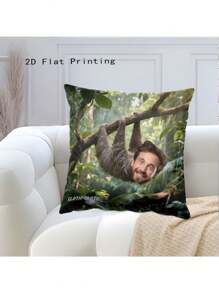 1pc Funny Sloth Face Printed Pillow Cover, Customized Pillowcase, Creative Housewarming Gift For Friends