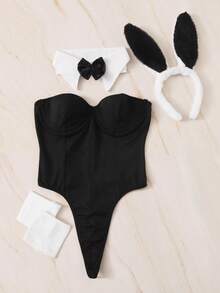 weiweihu Role-Playing Of The Lady's Rabbit  Includes Bow Tie And Rabbit Ears -Halloween Party Costumes, Soft Polyester Knit, One-Piece Suit, Round Neck, Holiday Clothing/Playful Design/Unique Bow Tie  Sexy Bunny Cosplay One-Piece Cute Rabbit Game Costume  Halloween Costumes Women   Halloween Costumes  Halloween Costumes Women   Cosplay Lingerie Birthday Outfits For Women  Shapewear  Romwe Lenceria Sexy Para Mujer - 黑色 - 查看 1