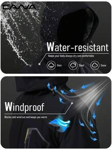 Cavva 男士冬季保暖内衬夹克 防水防风 多口袋滑雪外套 徒步露营登山滑雪 - 黑色 - 查看 3