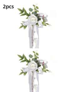 Conjunto de 8/4/2/1 decorações de corredor de casamento, flores de banco para cerimônia de casamento, festa, decoração de cadeira com flores artificiais, eucalipto e fitas