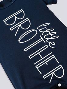 2pcs Men's Baby Letter Little Brother Fashion Printed Shoulder Short Sleeved Jumpsuit&Hat Summer Set