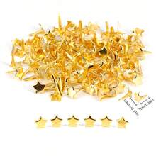 100pcs/200pcs Gold Mini Brad Paper Fasteners - Smooth Round & Star Shaped - Multipurpose Scrapbooking Decor & Office Supplies, Suitable For Crafts, DIY Projects, File Organization, Planners, Stationery, Valentine's Day Handmade Decorations