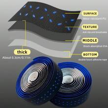 1 Par de Cinta de Manillar de Bicicleta de Carretera compuesta de EVA con Lunares, Transpirable, Negro, Superficie de Tela, Tela Impermeable, Absorción de Vibraciones, Absorción de Golpes de Bicicleta, con Embalaje de Manillar de Bicicleta de Carretera