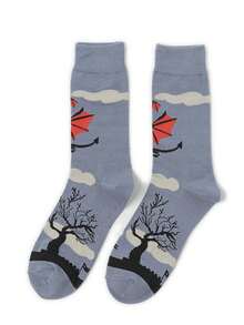 1 Pair Men's Ankle Socks With Cool Dragon Pattern Design, Fashion & Versatile, Suitable For Autumn/Winter, Couples Gift, Ideal For Halloween And Christmas