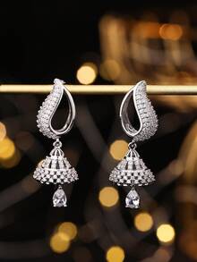 1 Cặp Hoa tai Jhumka sang trọng, Thiết kế hình giọt nước bằng đá Zirconia thanh lịch Hoa tai Jhumki dạng lủng lẳng thanh lịch, Quà tặng trang sức thời trang cho phụ nữ để đeo hàng ngày, lễ hội, đám cưới và tiệc tùng - nhiều màu - Xem 9