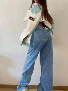 Girl's Casual High Waist Straight Leg Versatile Jeans, Suitable For Outings