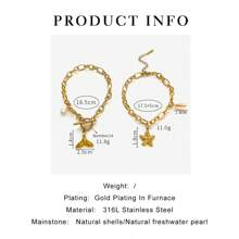 新款女士不锈钢链式手链，时尚 OT 扣设计，搭配海洋风格吊坠，适合个性化日常佩戴 - 金色 - 查看 7