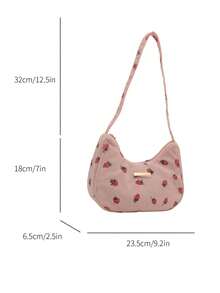 Fashionable Versatile Textured Solid Color New Plant Printed Shoulder Bag, Casual Simple Mini Baguette Square Crossbody Handbag For Women - Pink - View 5