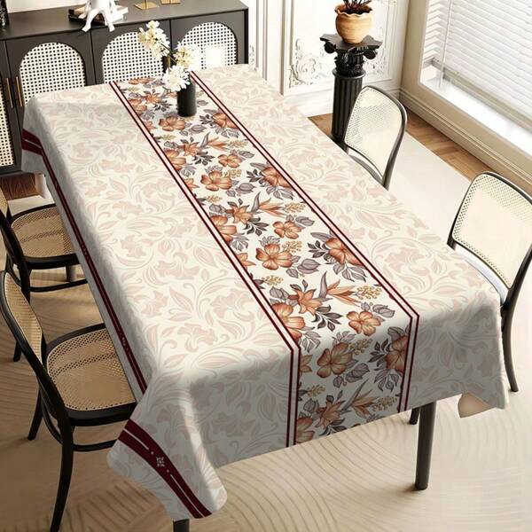 1pc Table Cloth, European Style Floral Print For Dining Table, Rectangular Design Suitable For Picnic Or Holiday Party, Square Minimalist Design For Room Decor