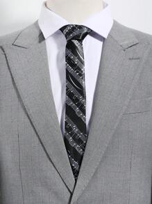 1pc Men Fashionable Exquisite Black & White Piano Key And Musical Stave Necktie, Suitable For Casual, Street, Party Occasions Men Necktie