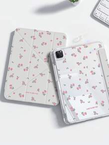 A Beautiful Cartoon Pink Letter Flower Small Floral Pattern Double-Sided Painted Acrylic Transparent Crystal Back Plate Shockproof Support Sleep Wake-Up Tablet Case,Pad Case Compatible With Ipadtablet Case,Pad Case Compatible With The Ipad Is Compatible With The 10th Generation, The 10.2-Inch IPad 7th/8th/9th, And The 10.9-Inch Air 4th/5th. It Can Hold A Stylus As A Holiday Gift