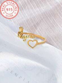 925 Silver Custom Crown Heart Personalized Name Ring For Women, Couples, Family, Friends, Holiday Gifts. Engagement/Wedding Ring Accessory, Valentine's Day Gift, Fashion, Casual, Vintage, Luxury, Minimalist, Customized, Personalized, Unique Ideal Gift. - Multicolor - View 2