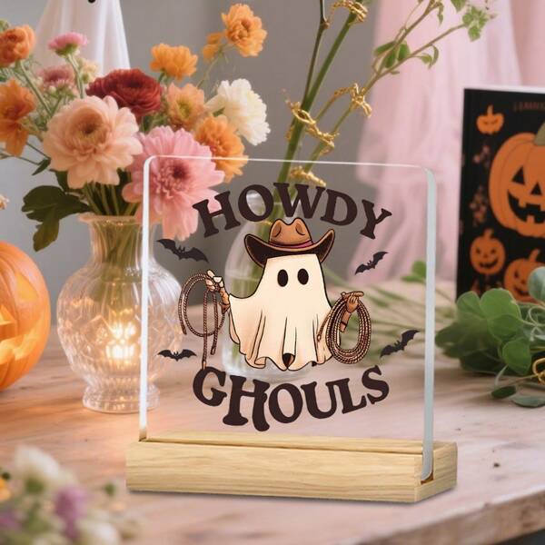 1/3/9pcs Halloween Acrylic Desktop Decoration Art, Decorated With Cute Skull, Pumpkin Ghost Pattern, "BOO" Home Decoration, Living Room Decoration, Room Decoration Supplies, Perfect For Adding A Touch Of Spooky Atmosphere To Your Home Or Office. Perfect For Use As Holiday Souvenirs Or Party Decorations.