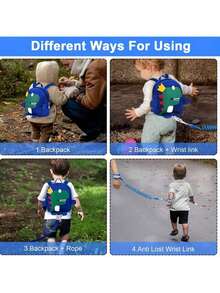 Mochila portabebés para niños pequeños, linda mochila de dinosaurio con muñequeras antipérdida, mini pulsera con correa para niños, protección para caminar para bebés, mantiene al niño cerca de la correa, adecuada para niños de 1 a 3 años - Azul - Ver 8