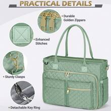 Teacher Tote Bag 15.6 Inch Laptop Bag For Women Work Bag Laptop Tote Nurse Bag Professional Computer Messenger Bag With Insulated Pocket, Laptop Briefcase For Office, College, Nursing - 薄荷綠 - 查看 6