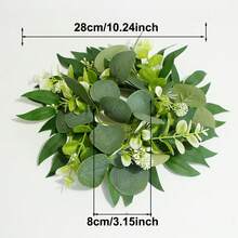 1 pieza Corona artificial de eucalipto, corona de planta verde realista para fiestas, adecuada para Navidad, boda, hogar, mesa, gabinete, decoración de puerta, Día de San Valentín, Acción de Gracias, Pascua, Día de la Madre, Navidad, cumpleaños, aniversario, fiesta de graduación, corona de hojas de eucalipto artificial de alta gama para hotel, cafetería, restaurante (vela no incluida) Decoración del hogar Decoraciones navideñas Decoración de habitación - Verde y blanco - Ver 9