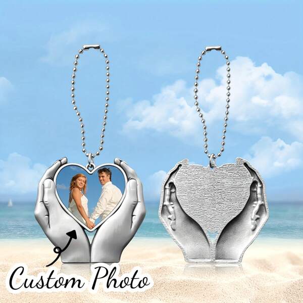 1pc Customizable Heart-Shaped Keychain With Family Photo - Ideal For Fathers, Husbands Or Boyfriends To Carry Love, Perfect Gift For Christmas, Valentine's Day, Mother's Day And Special Occasions, Family Memento, Personalized Souvenir, Durable Home Gift