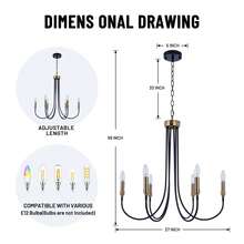 6-Head Black Iron Simple European Style Chandelier E12*6 Suitable For Living Room, Dining Room, Bedroom And Corridor (Without Bulbs) - 黑色 - 查看 4