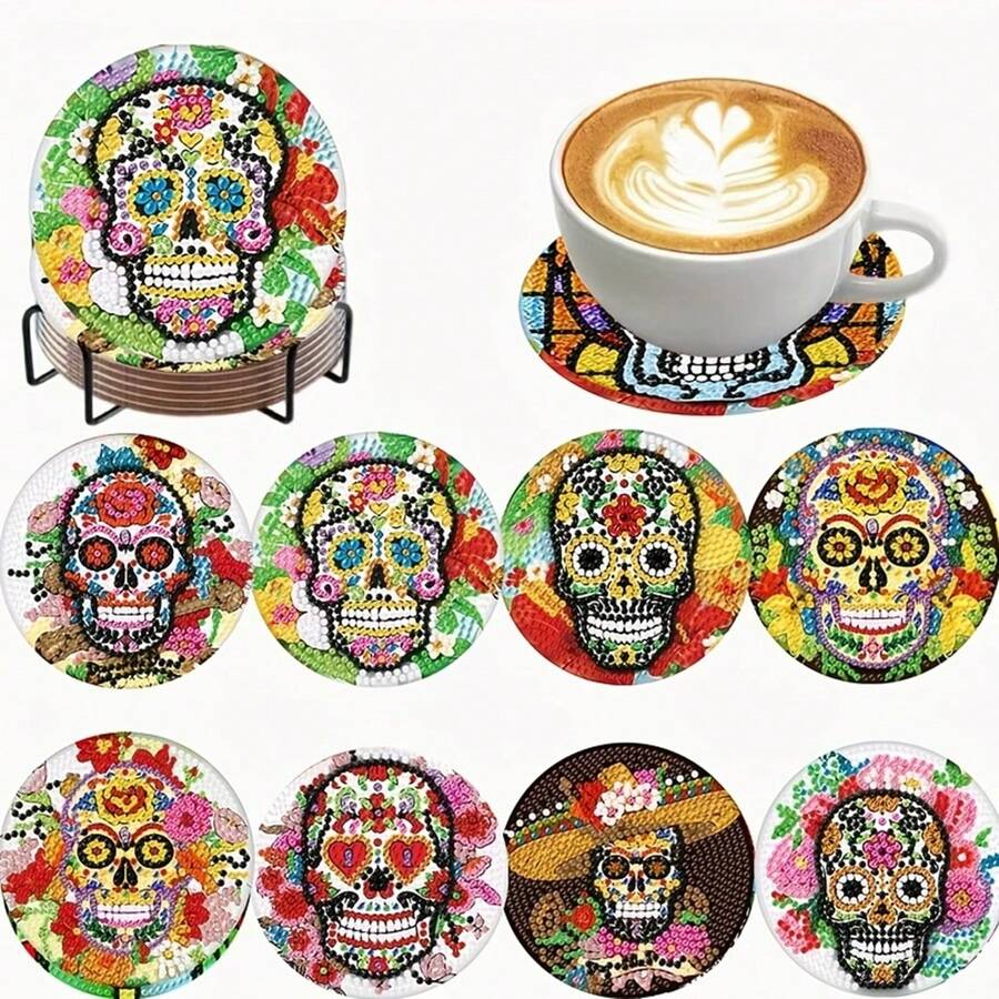 全新 DIY 钻石画，全钻水钻杯垫/装饰品，适用于客厅/卧室，适合作为万圣节礼物 - 彩色 - 查看 1