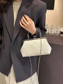 蓝色可爱蕾丝花朵材质手提包单肩包带链条女士晚宴包手拿包非常适合派对、婚礼、舞会、晚宴/宴会，搭配婚纱、礼服、舞会礼服、生日礼服。适合购物、钱包、购物、年轻女性、大学生、新人、白领人士。非常适合办公室、大学、工作、商务、通勤、户外活动、旅行和郊游。 - 白色 - 查看 10